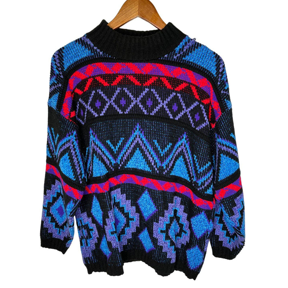 Men's Black and Blue Geometric Sweater